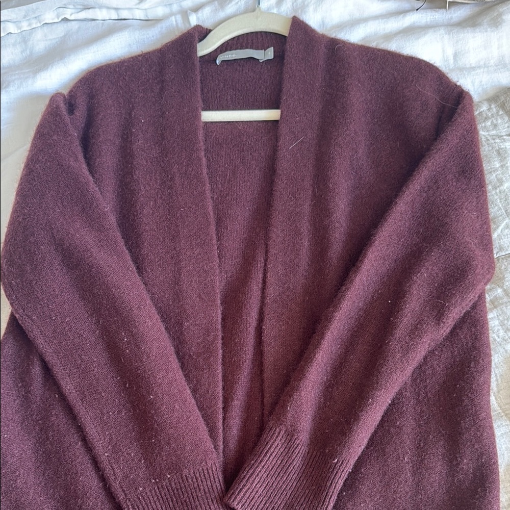Vince 100% Cashmere Women's Open Front Sweater Cardigan - Burgundy